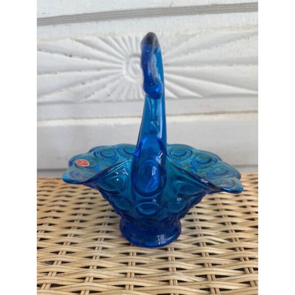 Vintage MCM Italy Art Glass Blue Swan Candy Dish Bulls Eye Pattern - Picture 8 of 15